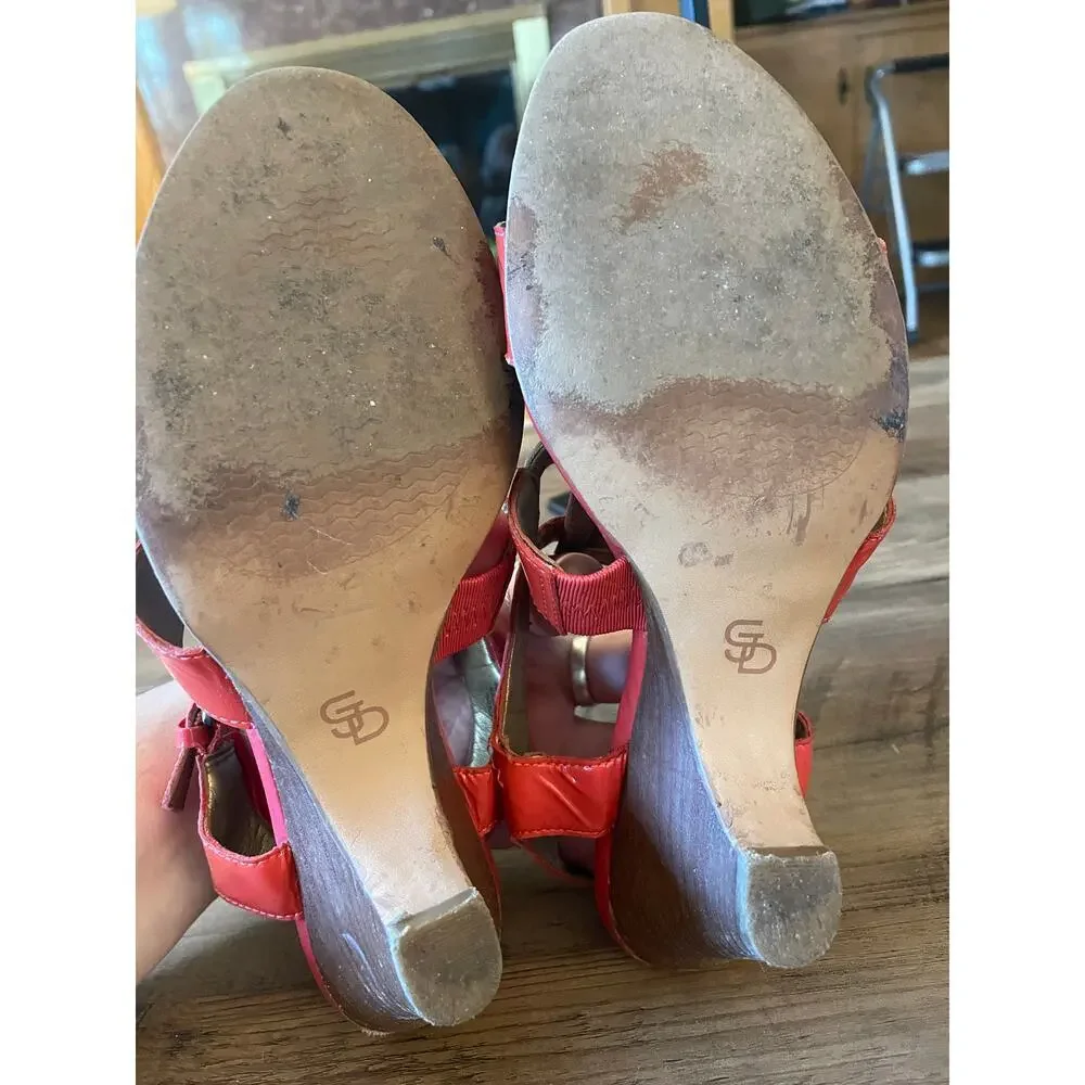 6/$25 Circa Joan & David Luxe Coral/Gold Kitten Heel Buckle Ankle Strappy Heels